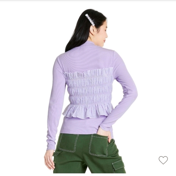 Sandy Liang x Target Smocked Gingham Long Sleeve Mock Turtleneck T-Shirt - Picture 2 of 5